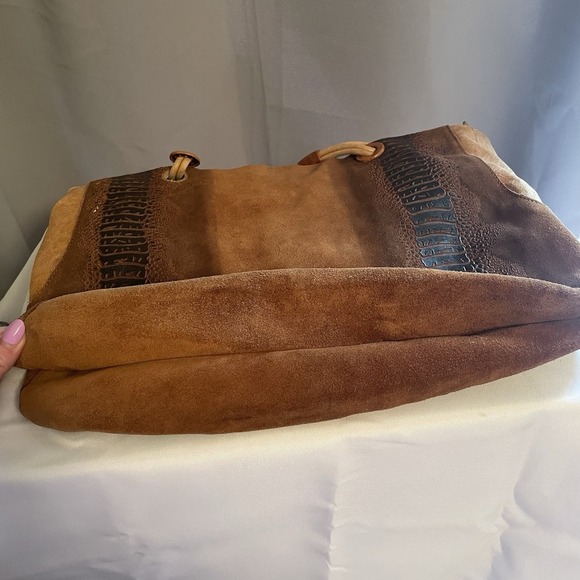 SABRINA SCALA Vintage Brown Suede Medium Leather Tote Hobo Handbag Purse - Picture 11 of 16